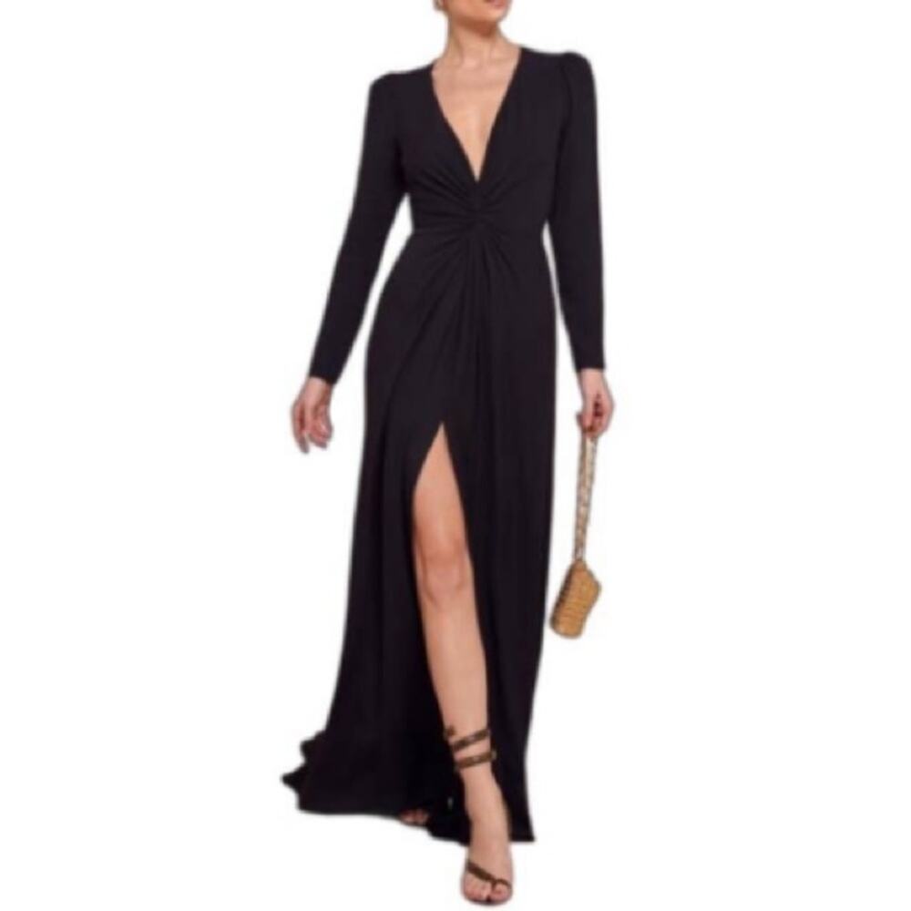 Reformation‎ Gatsby Plunge Neck Twist Front Maxi Dress in Black Sz 0